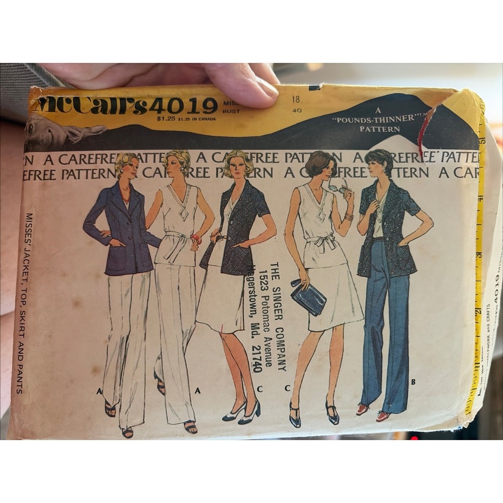 4019 Vintage McCalls SEWING Pattern Misses 1970s Jacket Skirt Top Pants 18 Cut